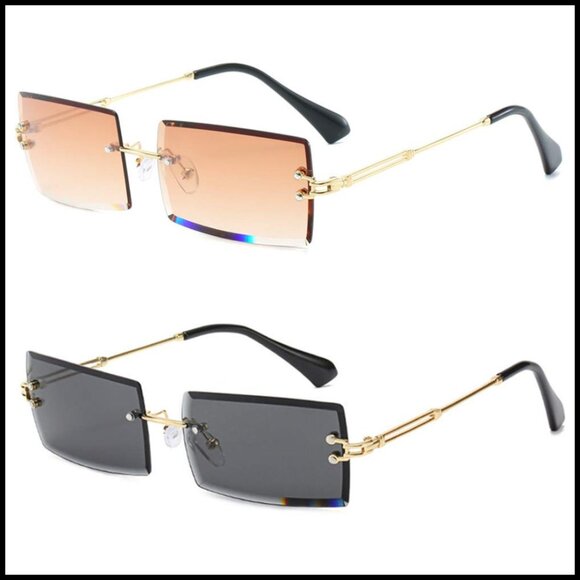 Vintage Retro Rimless Sunglasses Gold Metal Frame Square Lens Y2K Style main image 6